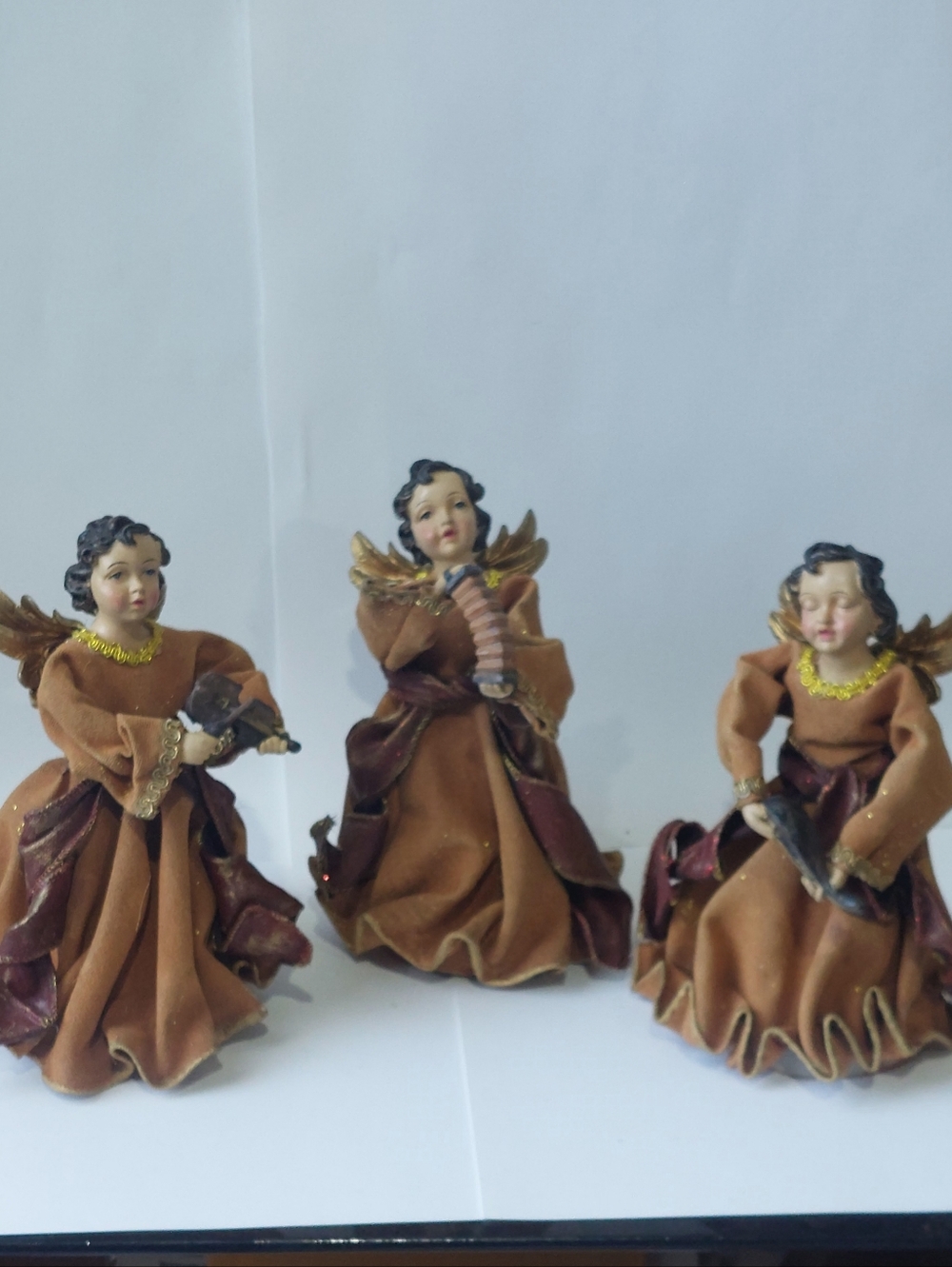 Set of 3 Brown Fabric Angel Figurines